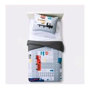 Pillowfort Road Map Twin Comforter and Sham Gray Reversible Traffic Cars Trucks